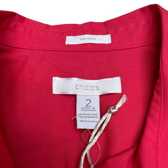 NEW Chico's $79 No-Iron Red Button-Up Shirt Women's Roll Up Sleeves, Sz 2 /US L - Picture 5 of 8